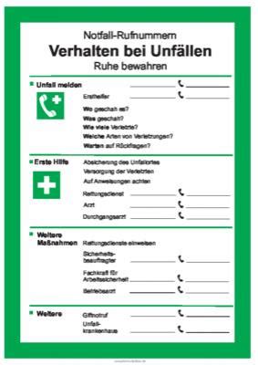 Schild Verhalten bei Unfällen Vorlagen und Muster zum Ausdrucken