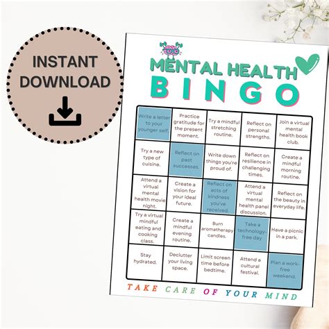 Mental Health Bingo Self Care Bingo Therapy Games Wellbeing Wellness