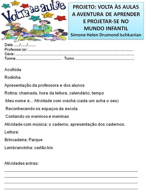 Projeto volta às aulas educação infantil Primeiras semanas de aula