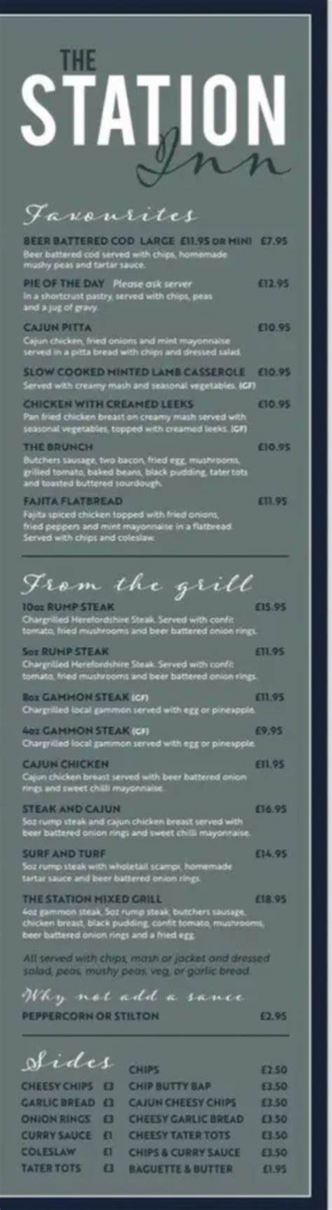 The Station Inn Kidderminsters Full Menu Online