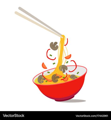 Cartoon Noodle Soup In Chinese Bowl Royalty Free Vector