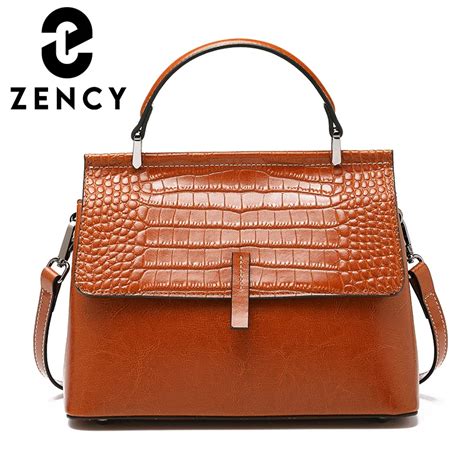 Zency Cowhide Leather Alligator Retro Women Shoulder Bags All Match