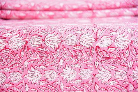 Pink Lotus Print Cotton Fabric By Yard Womens Clothing Casual Etsy