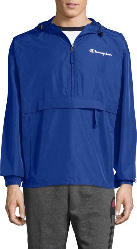 Champion Mens Packable Half Zip Jacket Size Small Blue Packable