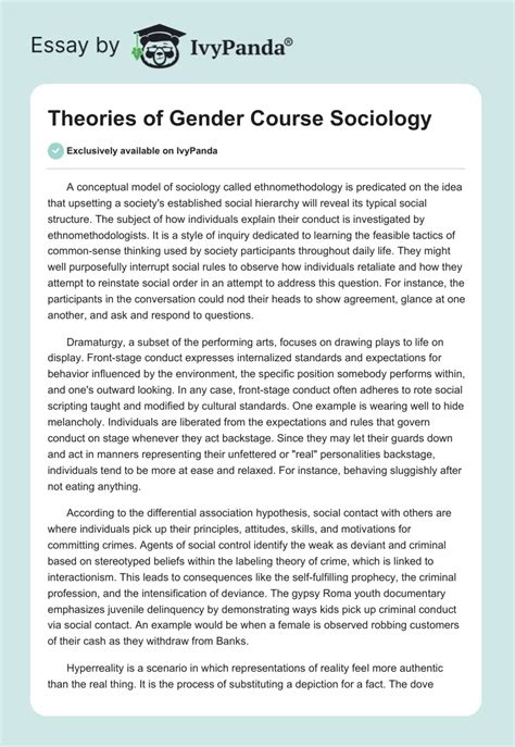 Theories Of Gender Course Sociology 630 Words Essay Example