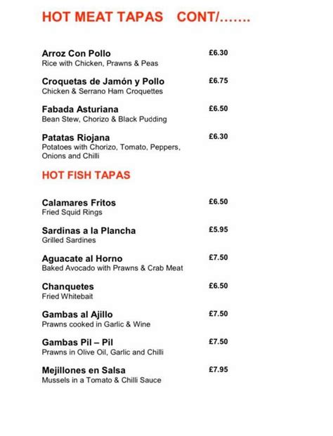 Menu At La Campana Spanish Tapas Bar Haywards Heath