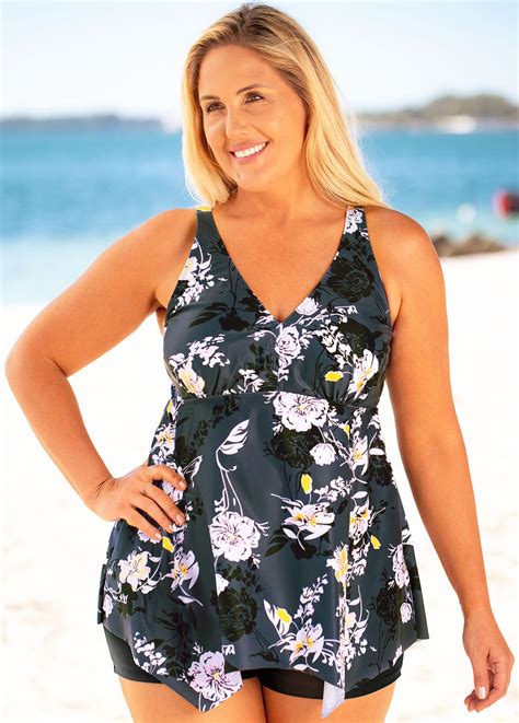 Rotita Floral Print Plus Size Swimdress And Shorts Usd