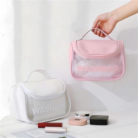 Jual Pouch Kosmetik Transparan Tulisan Washbag Tas Travel Make Up Bag