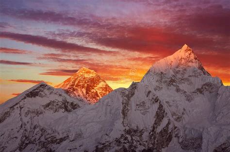 Mount Everest Sunset Golden Pyramid At Dusk