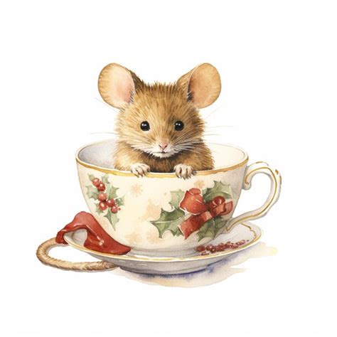 Premium Photo There Is A Small Mouse Sitting In A Teacup With A Red