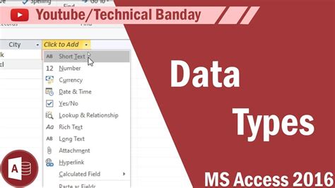 Data Types In MS Access Microsoft Access 2016 Tutorial Hindi Urdu