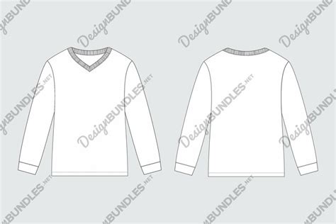 Kids Long Sleeves V Neck T-shirt Sketch Template Mockup