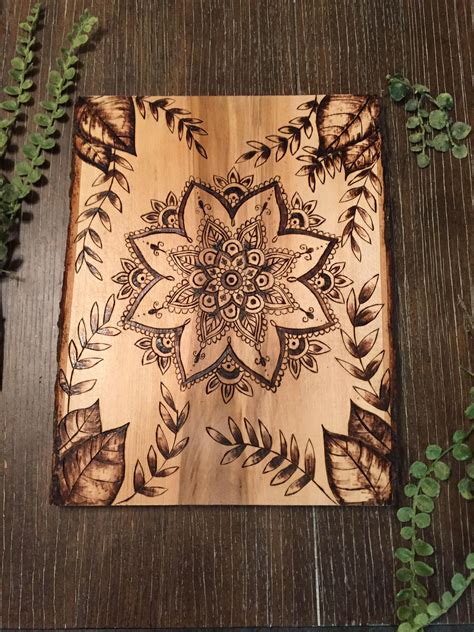 Mandala Wood Burning Art Pyrography Leaves By Melsinthewoods On Etsy