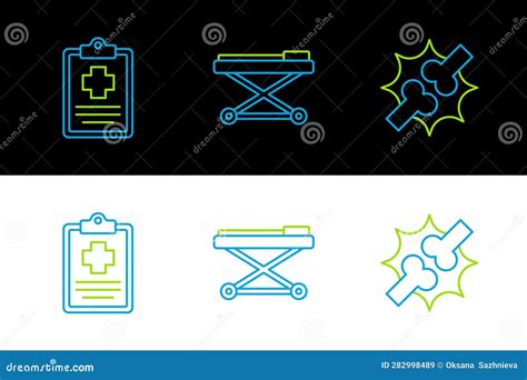 Set Line Joint Pain Knee Pain Patient Record And Stretcher Icon