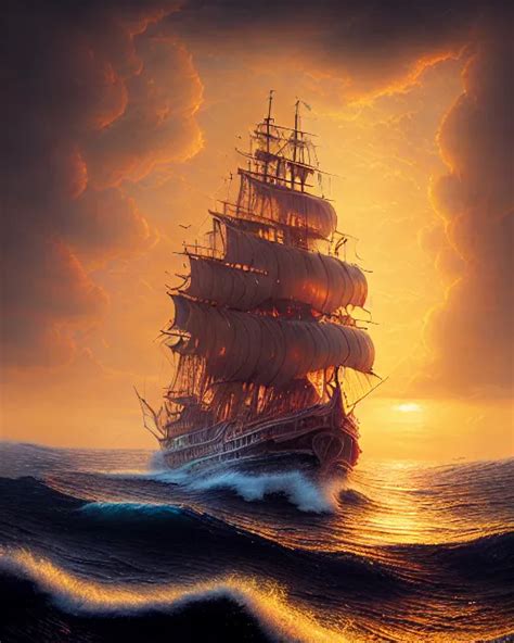 Pirate Ship Sunset Hd