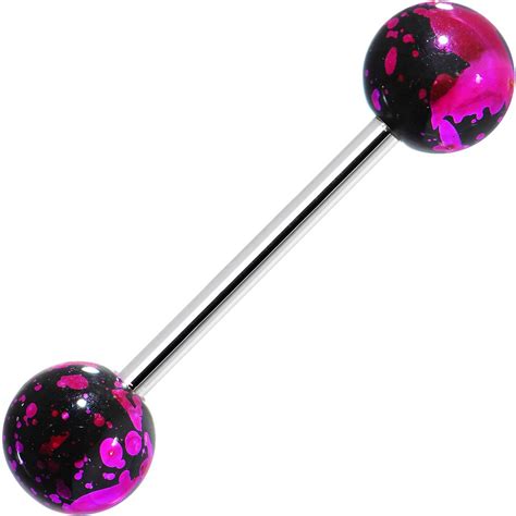 316l Steel Pink Black Enamel Metallic Splash Barbell Tongue Ring Top Ear Piercing Tounge