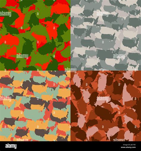 Set Of Usa Shape Camo Seamless Pattern Colorful America Urban