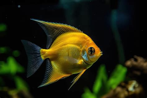 Pterophyllum scalare un pez ángel amarillo nadando en el agua del