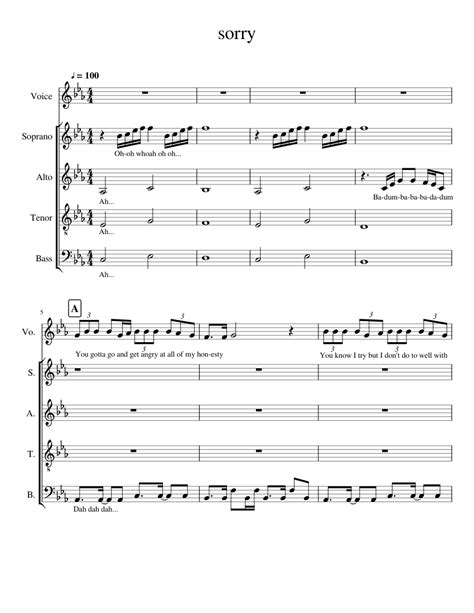 Sorry Justin Bieber Sheet Music For Soprano Alto Tenor Bass Voice And More Instruments A