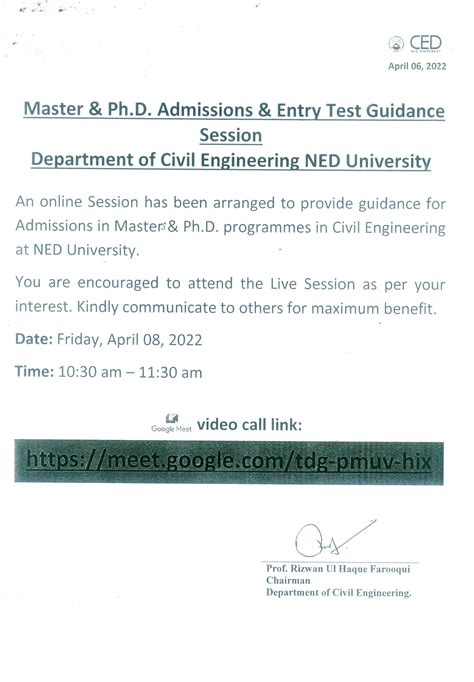 Masters And Phd Admission And Entry Test Guidance Session Department Of