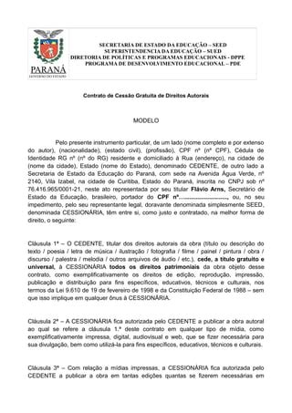 Contrato Cessao Gratuita Direitos Autorais Pdf