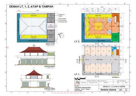 Rumah Usaha Di Sragen Jawa Tengah A14 Denah Lt1 2 And Atap