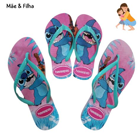 Kit M E E Filha Stitch Lan Amento Ver O Oferta Chinelo Chinela De Dedo