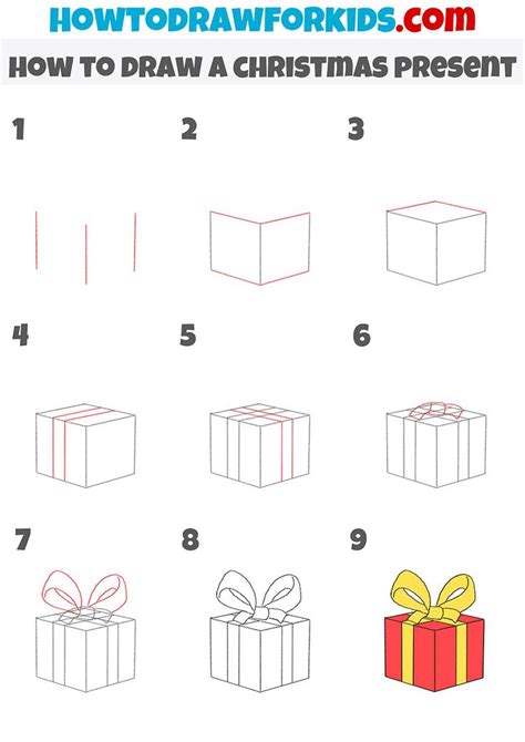 How To Draw A Christmas Present Step By Step Easy Christmas Drawings