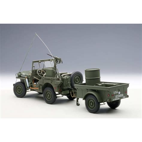 Jeep Willys With Trailer Army Green 1943 1 18