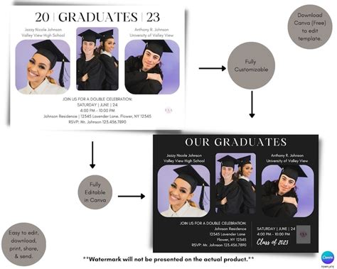 Graduation Party Invitation Template Two People Double Graduation Party Invitation Graduation