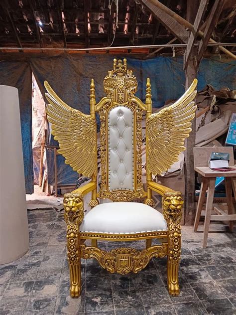 Teak Wood Heavy Carved Golden Maharajah Chair With Cushion At Rs 55000