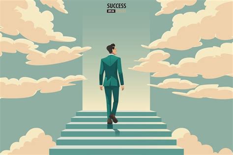 Premium Vector Businessman Walking Up And Stepping The Stair To