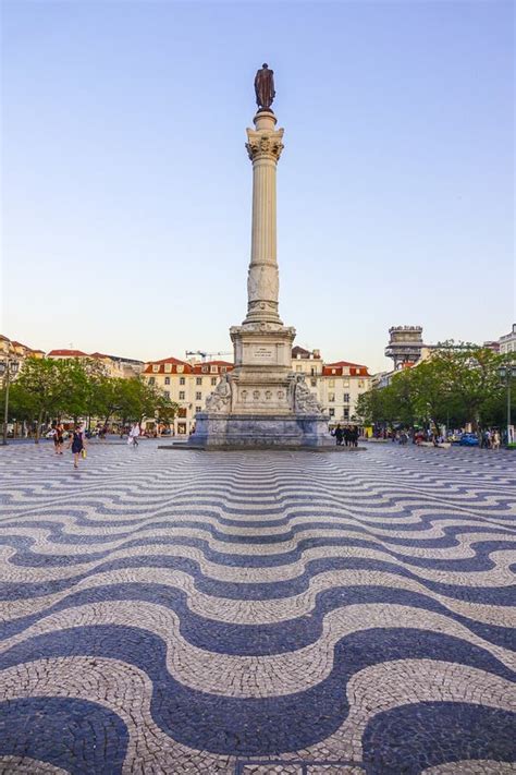 Beautiful Rossio Square Aka Dom Pedro Square In Lisbon Editorial Stock