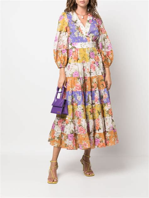 Zimmermann Multicoloured Pattie Floral Wrap Midi Dress Browns