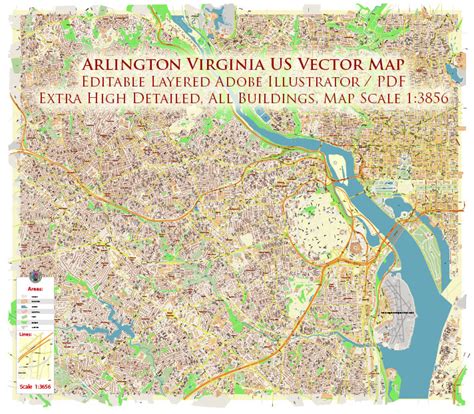 Arlington Virginia US PDF Vector Map: High Detailed Street Map editable ...