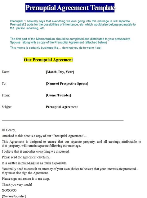 Prenuptial Agreement Template Excel Word Templates