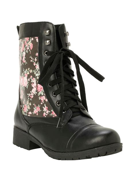 Black Floral Combat Boots Floral Combat Boots Boots Combat Boots