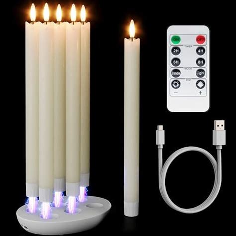 Pchero Rechargeable Taper Candles With Remote Timer 9 8 Inches Real Wax Flameless