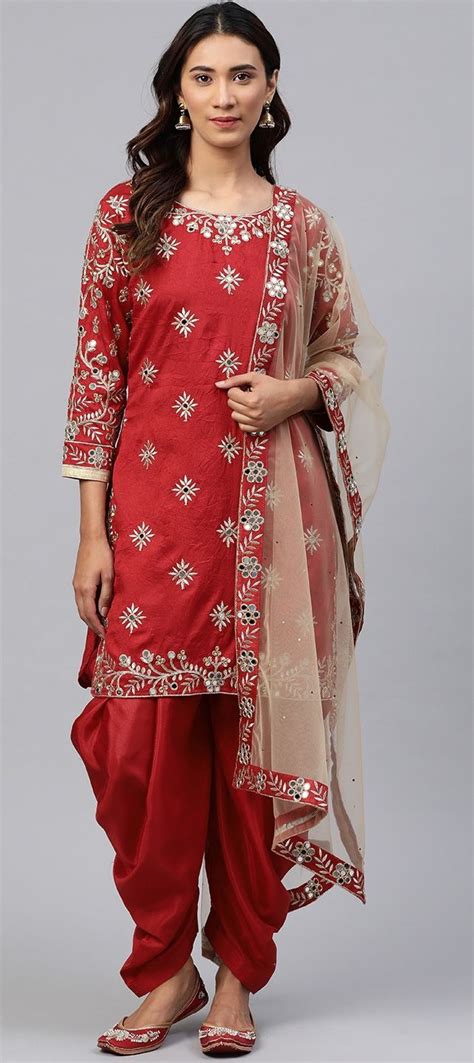 Festive Reception Red And Maroon Color Art Silk Fabric Salwar Kameez