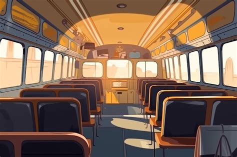 Premium Photo | School bus with driver empty transport interior