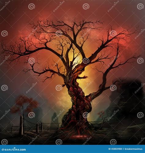 Horror Tree Landscape Artwork. Stock Illustration - Illustration of fairytale, scenery: 45883988