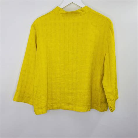 Bryn Walker Yellow Textured Linen Top Button Down Lag… Gem