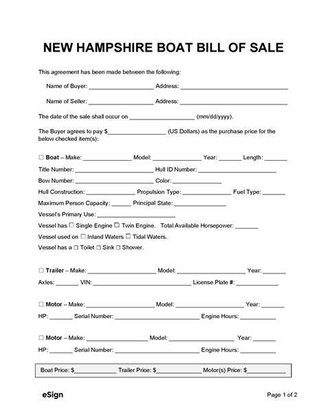 Free New Hampshire Bill Of Sale Forms Pdf