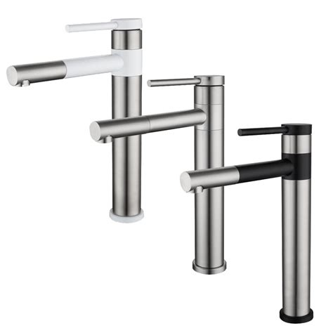 SUS Stainless Steel Washbasin Above Counter Basin Hot Cold Water Faucet Rotating Pull Out