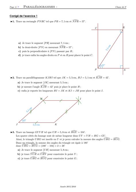 SOLUTION Mathematiques 1éme année collège construction de