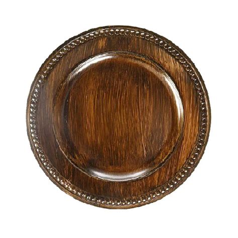 New Arrival Border Design Wooden Charger Plate Brown Color Dish For