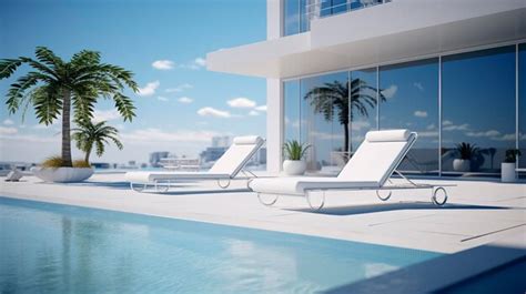 Premium Photo | Modern Outdoor Pool with White Lounge Chairs