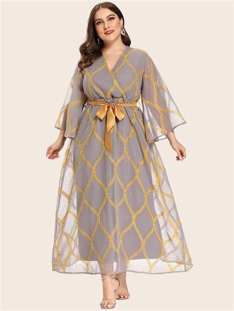 Plus Geo Embroidery Surplice Front Belted Dress Artofit