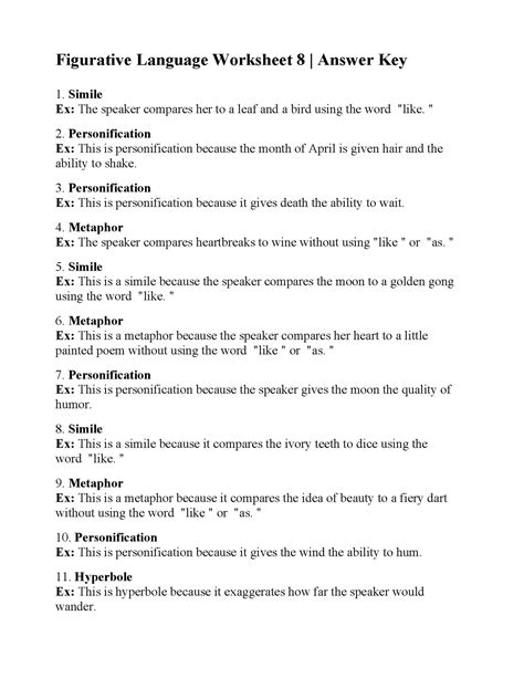 Printable Figurative Language Worksheets Sixteenth Streets