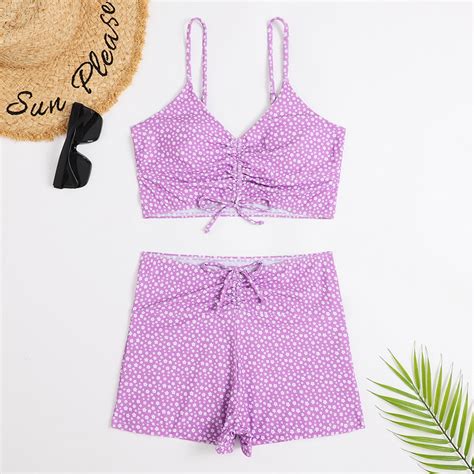 Tponi Cute Swimsuits Two Piece Sets Elastic Purple Swimsuit Clearance L